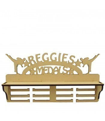 Laser Cut Personalised Extra Large Medals Holder with Shelf and Kick Boxing Shapes
